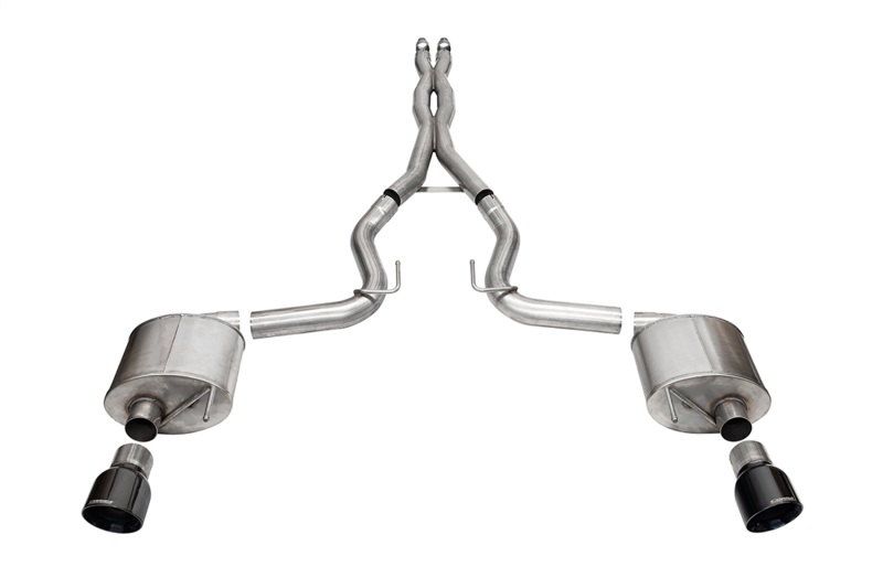 Ford Mustang Performance Exhaust - Rear - CORSA Performance - Cat Back, Dual Rear Exit, Double Helixx X-Pipe, No Drone RSC Technology - Black - `24-`27